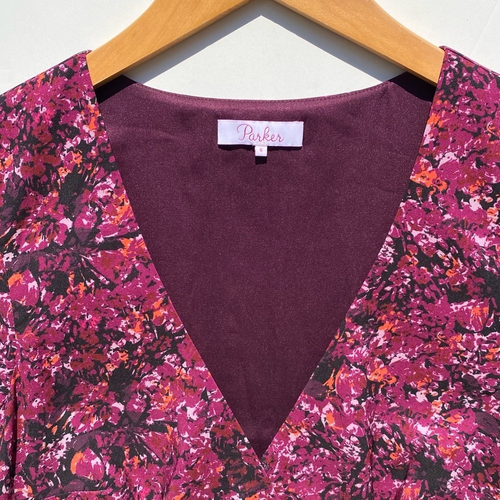 PARKER Women’s Alison Floral Long-Sleeve Ruffle Dress in Cranberry Multi Size 6 - Picture 7 of 12